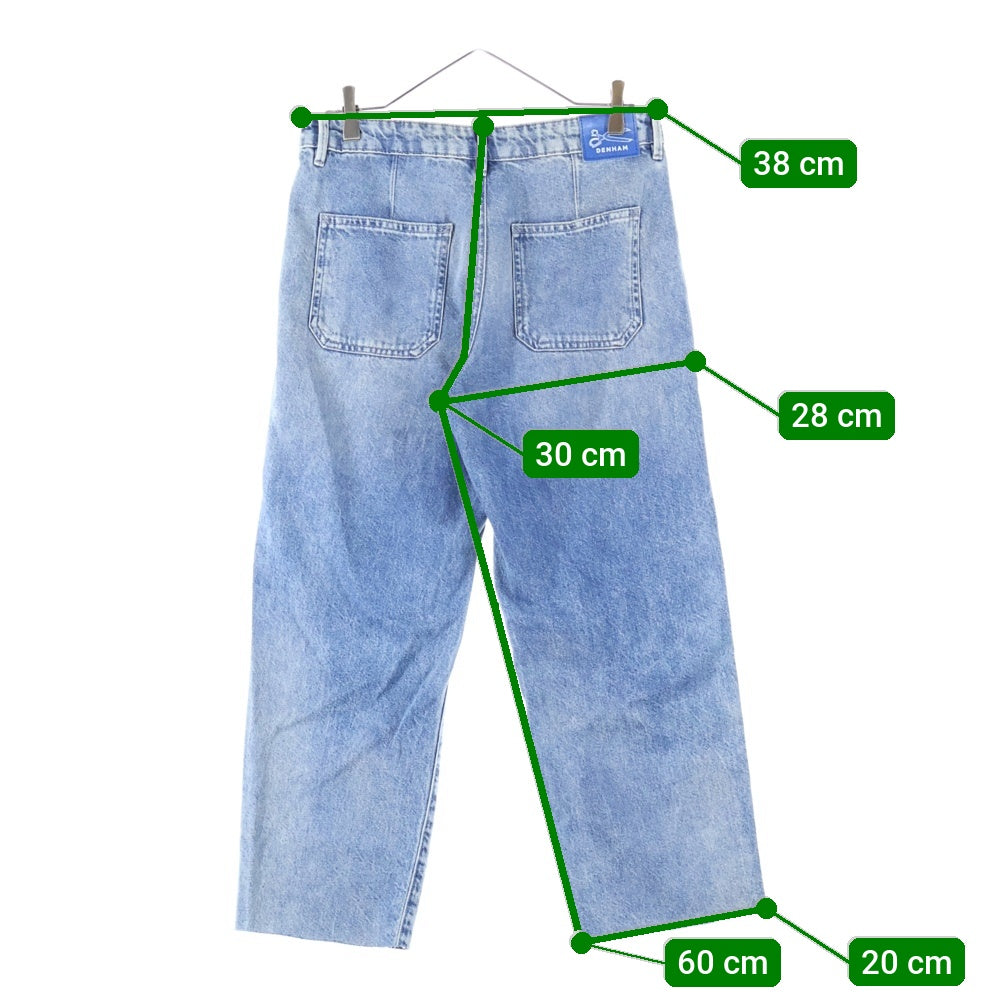 DENHAM(デンハム) カウレザーパッチ カットオフ ストレートデニムパンツ ジーンズ レディース インディゴ