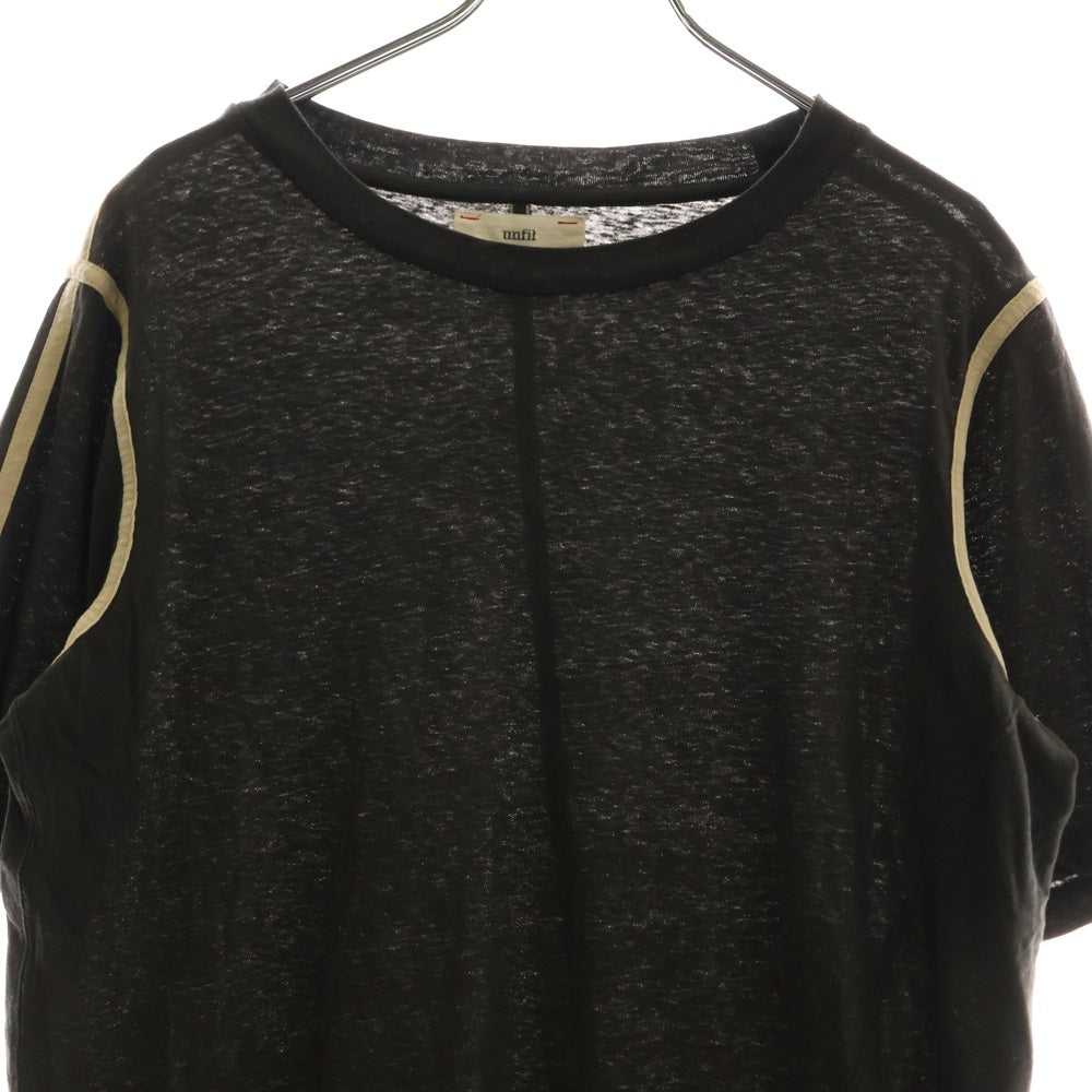 unfil(アンフィル) 切り替え クルーネック半袖Tシャツ カットソー レディース ブラック/ベージュ WZSP-UW142