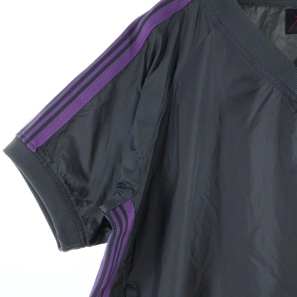 Needles(ニードルス) 23SS ×BEAMS BOY ビームスボーイ ナイロン Vネック半袖Tシャツ カットソー ブラック/パープル MR473