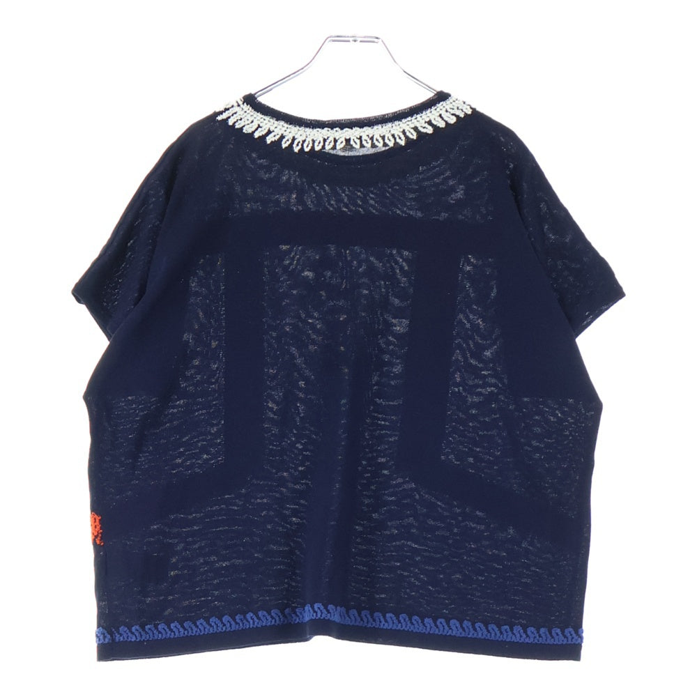 roberto collina(ロベルトコリーナ) 総柄 クルーネック半袖Tシャツ カットソー レディース ネイビー V12014