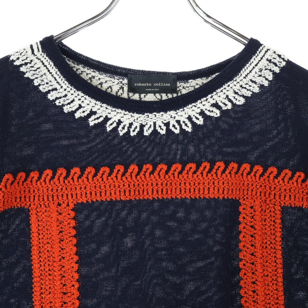 roberto collina(ロベルトコリーナ) 総柄 クルーネック半袖Tシャツ カットソー レディース ネイビー V12014