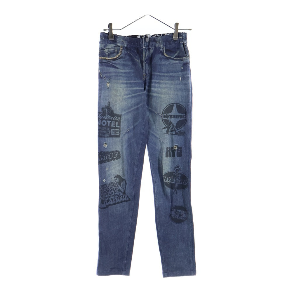 HYSTERIC GLAMOUR(ヒステリックグラマー) SUPER HYS柄 リバーシブルスウェットパンツ ブルー/ブラック レディース 01243CP04