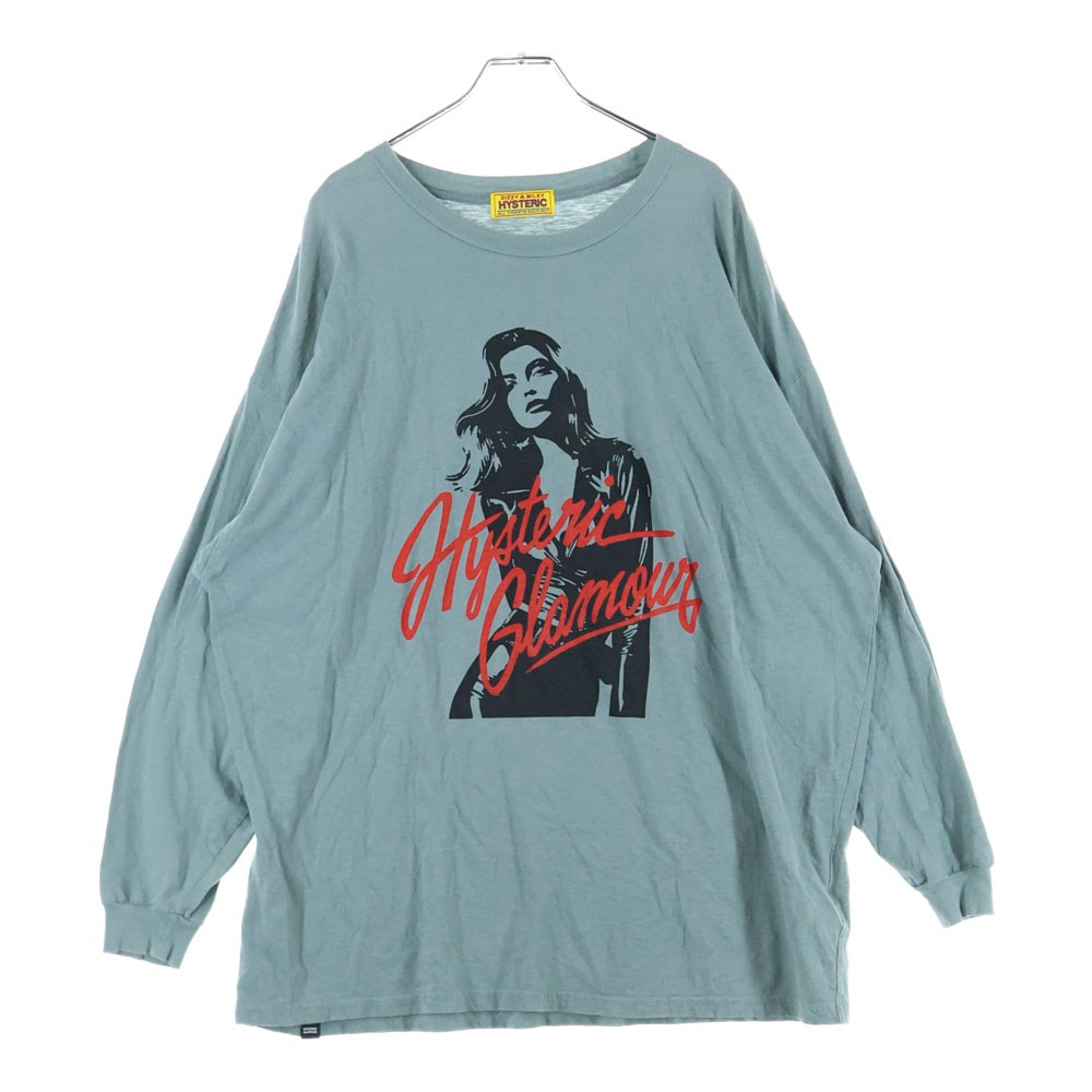 HYSTERIC GLAMOUR(ヒステリックグラマー) LEATHER WOMAN オーバーサイズ クルーネック 長袖Tシャツ カットソー ライトグリーン レディース 01243CL09