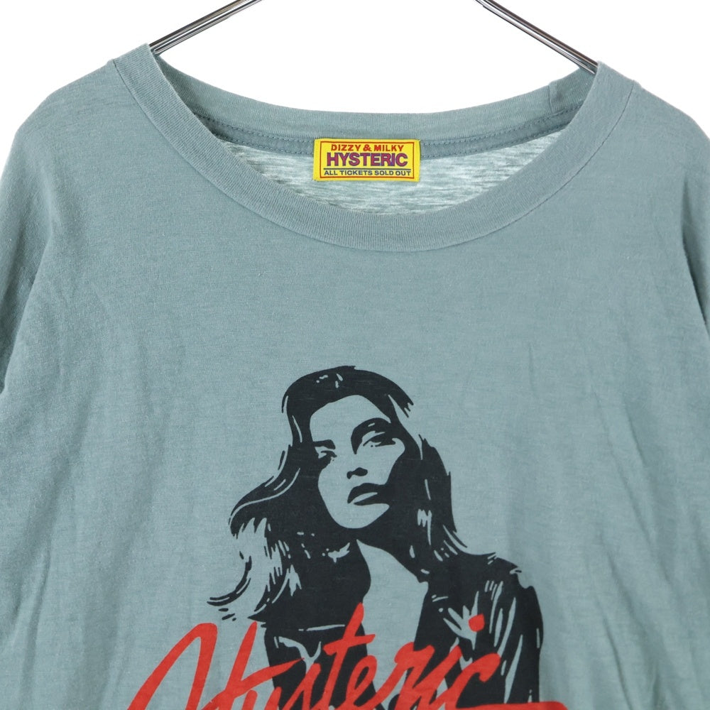 HYSTERIC GLAMOUR(ヒステリックグラマー) LEATHER WOMAN オーバーサイズ クルーネック 長袖Tシャツ カットソー ライトグリーン レディース 01243CL09