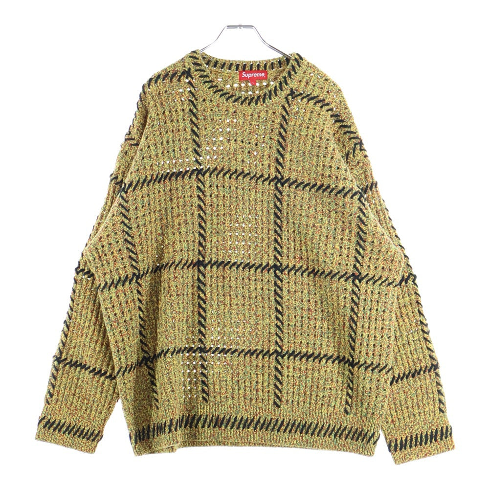SUPREME(シュプリーム) 23SS Quilt Stitch Sweater キルトステッチデザイン ウール混 長袖クルーネックセーター イエロー