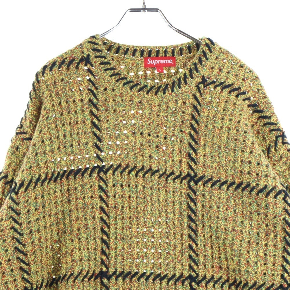 SUPREME(シュプリーム) 23SS Quilt Stitch Sweater キルトステッチデザイン ウール混 長袖クルーネックセーター イエロー