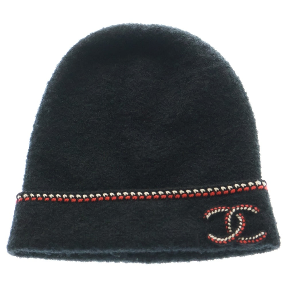 CHANEL(シャネル) 編込みライン ココマーク カシミア ニットキャップ 帽子 ブラック/レッド レディース