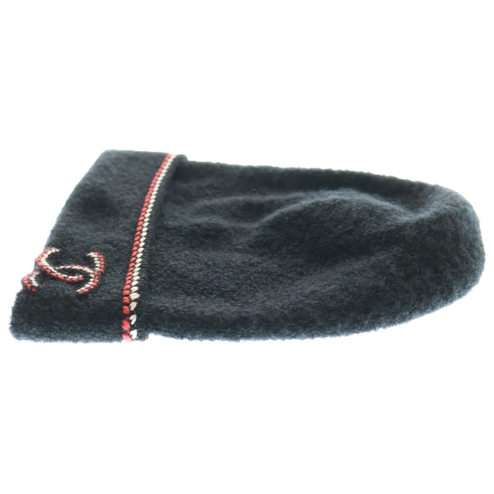 CHANEL(シャネル) 編込みライン ココマーク カシミア ニットキャップ 帽子 ブラック/レッド レディース