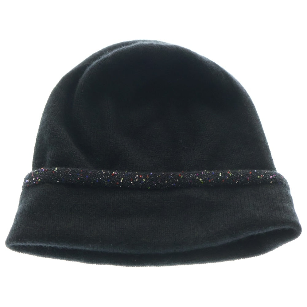 CHANEL(シャネル) スパンコールデザイン ココマーク カシミア ニットキャップ 帽子 ブラック レディース