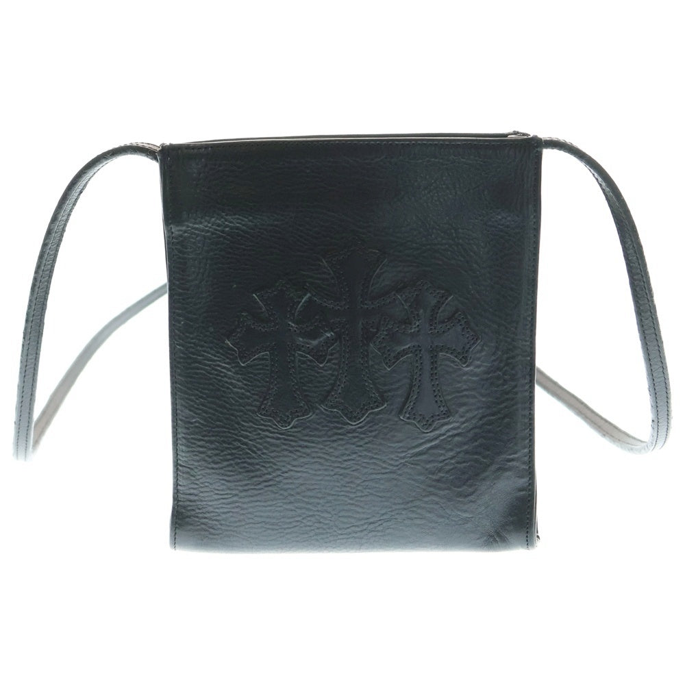 CHROME HEARTS(クロムハーツ) Q PKT 3CEME CRS スクエアポケット 3クロスパッチ レザーショルダーバッグ ブラック