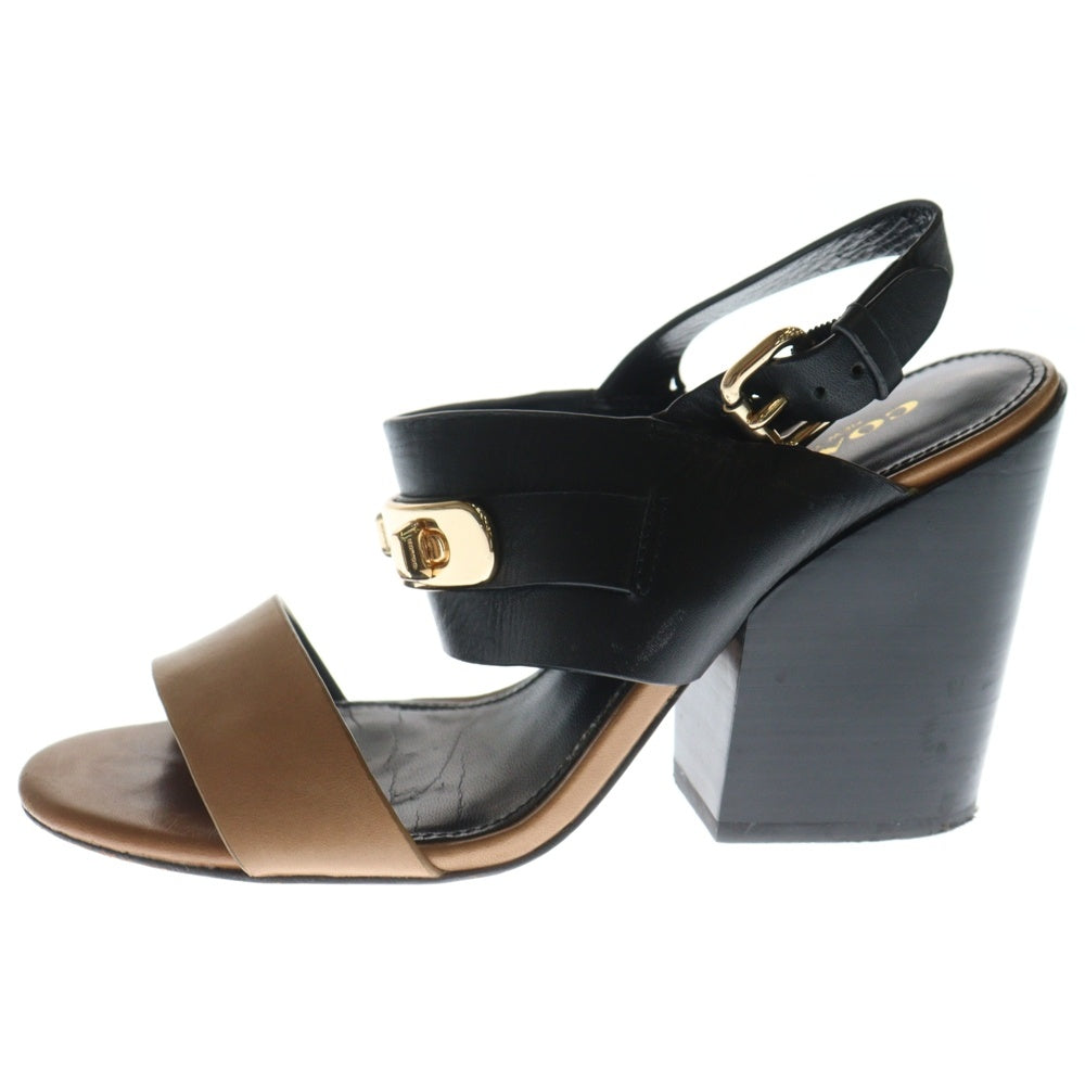 COACH(コーチ) ロゴデザイン金具付き ストラップ レザー ヒール サンダル レディース ブラック Q6975