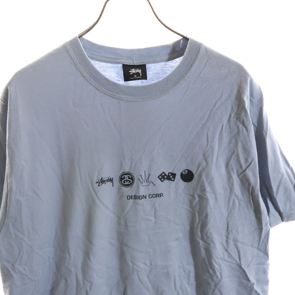 STUSSY(ステューシー) GLOBAL DESIGN CORP グローバル デザイン コープ 両面プリント クルーネック カットソー 半袖Tシャツ ブルー