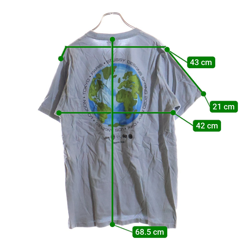 STUSSY(ステューシー) GLOBAL DESIGN CORP グローバル デザイン コープ 両面プリント クルーネック カットソー 半袖Tシャツ ブルー