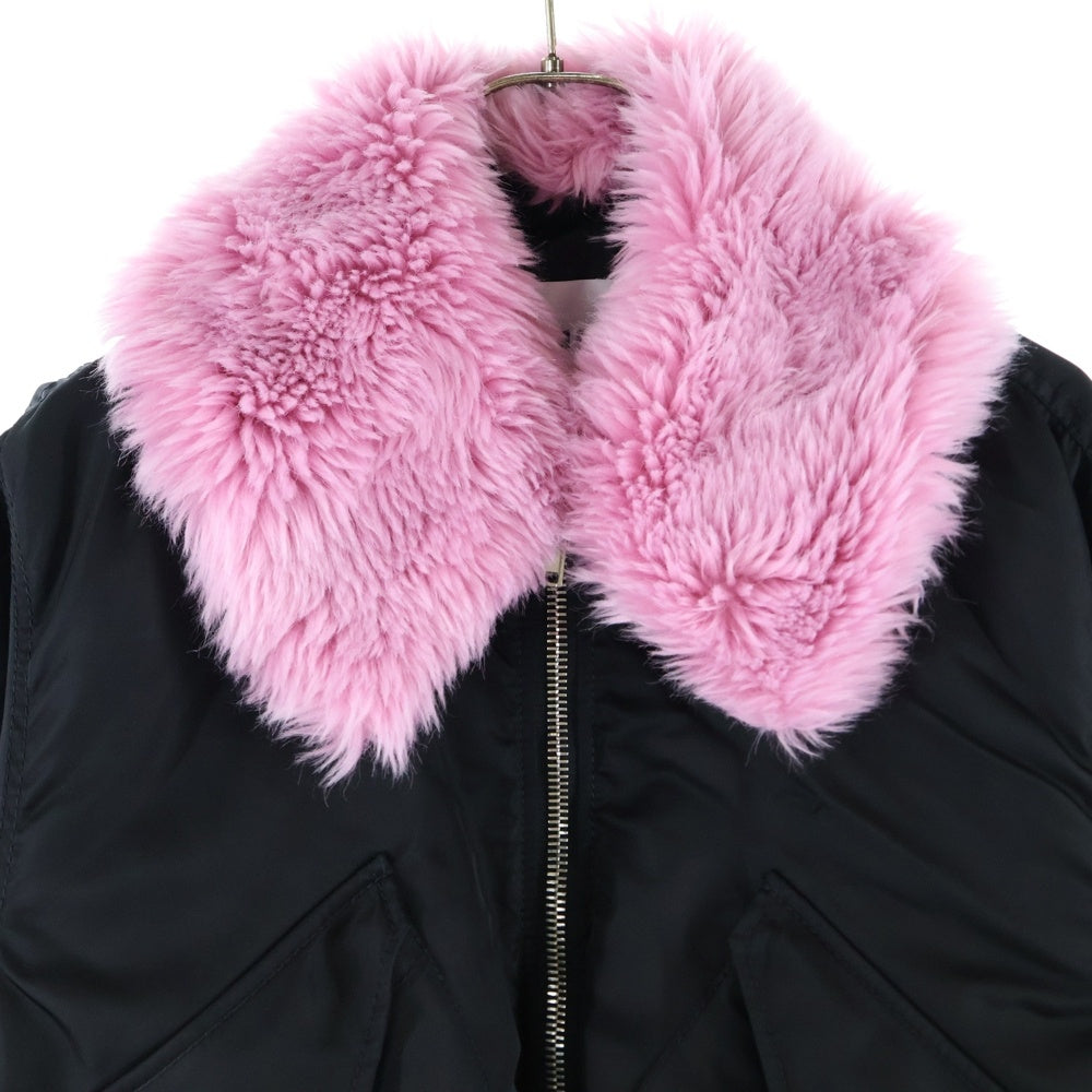 MSGM(エムエスジーエム) ファー付き ジップアップボンバージャケット MA-1 ブラック/ピンク 2541MDH14X