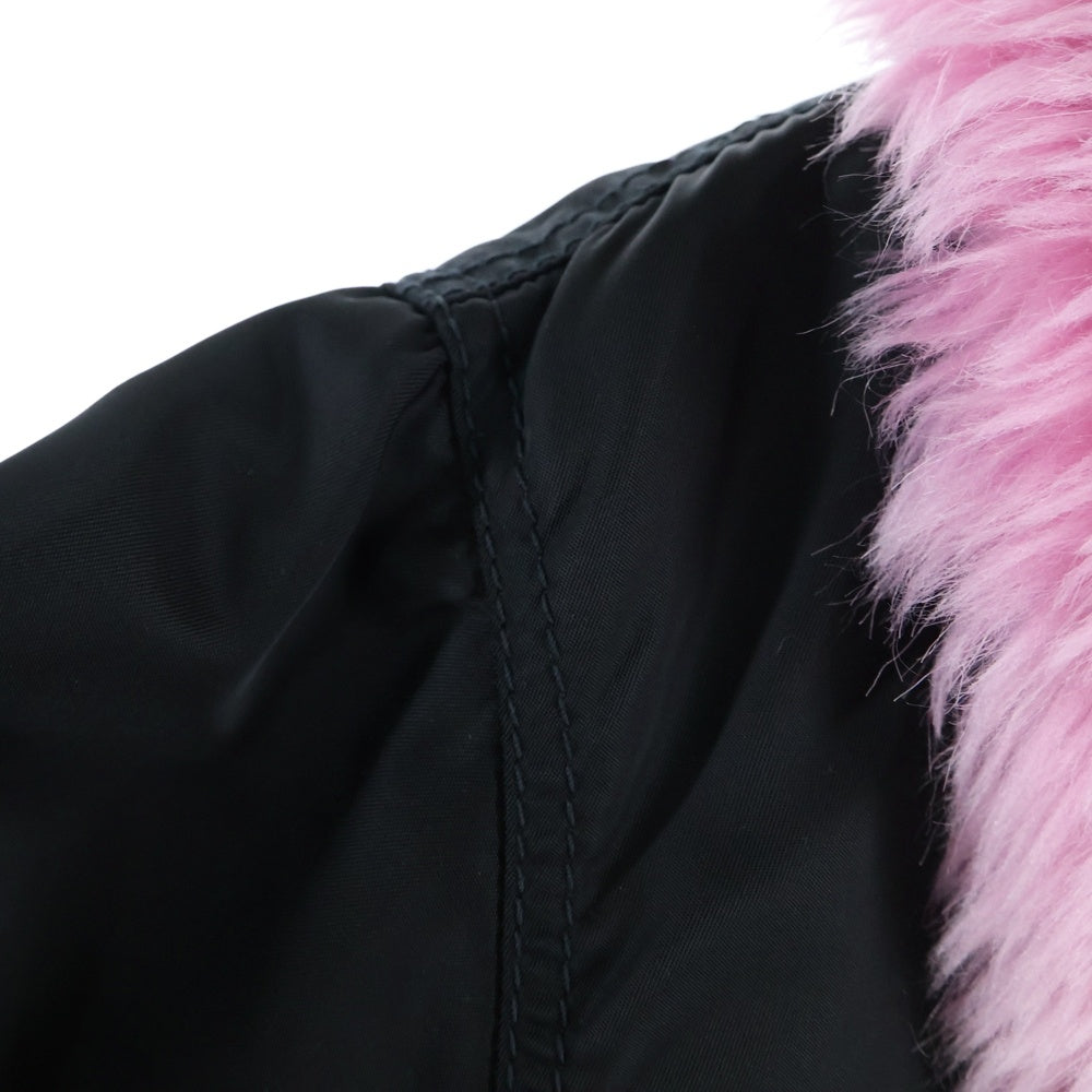 MSGM(エムエスジーエム) ファー付き ジップアップボンバージャケット MA-1 ブラック/ピンク 2541MDH14X