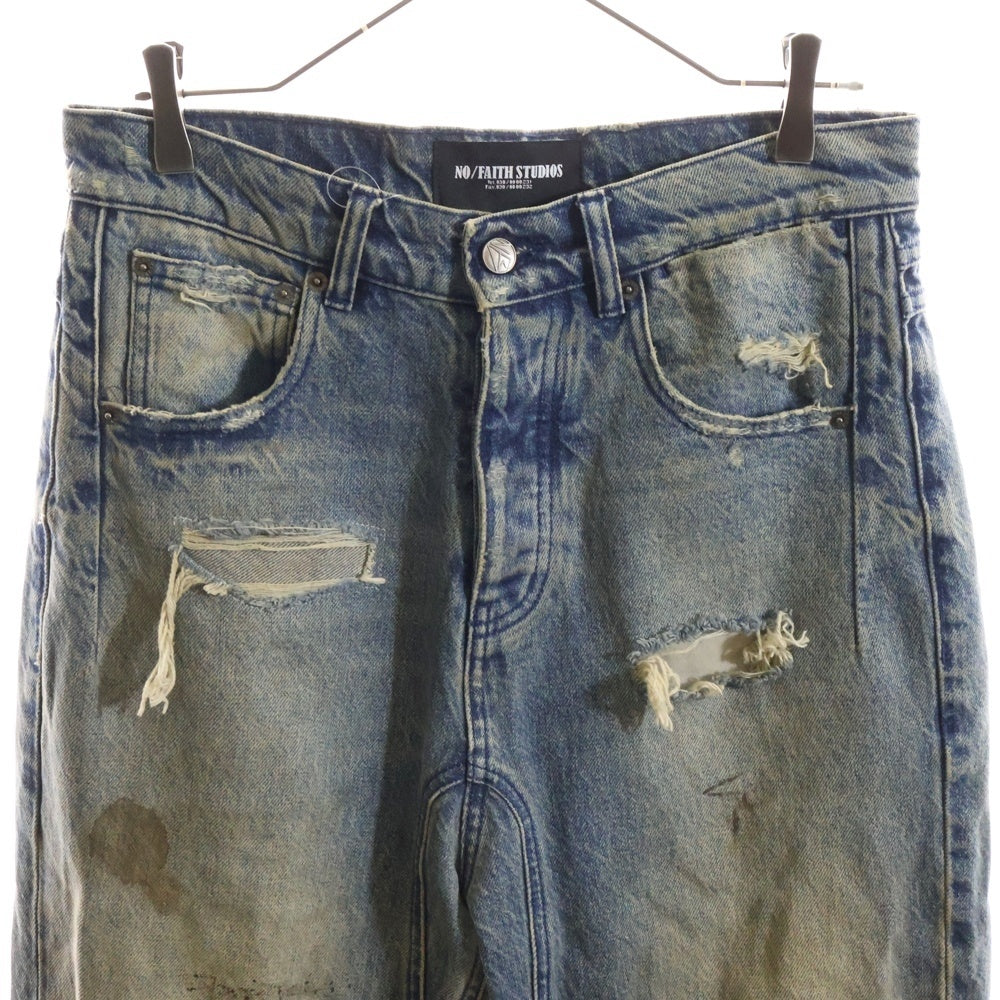 NO/FAITH STUDIOS(ノーフェイスストゥディオス) WAVE HEAVY DENIM ウェーブ ヘビー ストレートダメージデニムパンツ ジーンズ インディゴ V294 465-45