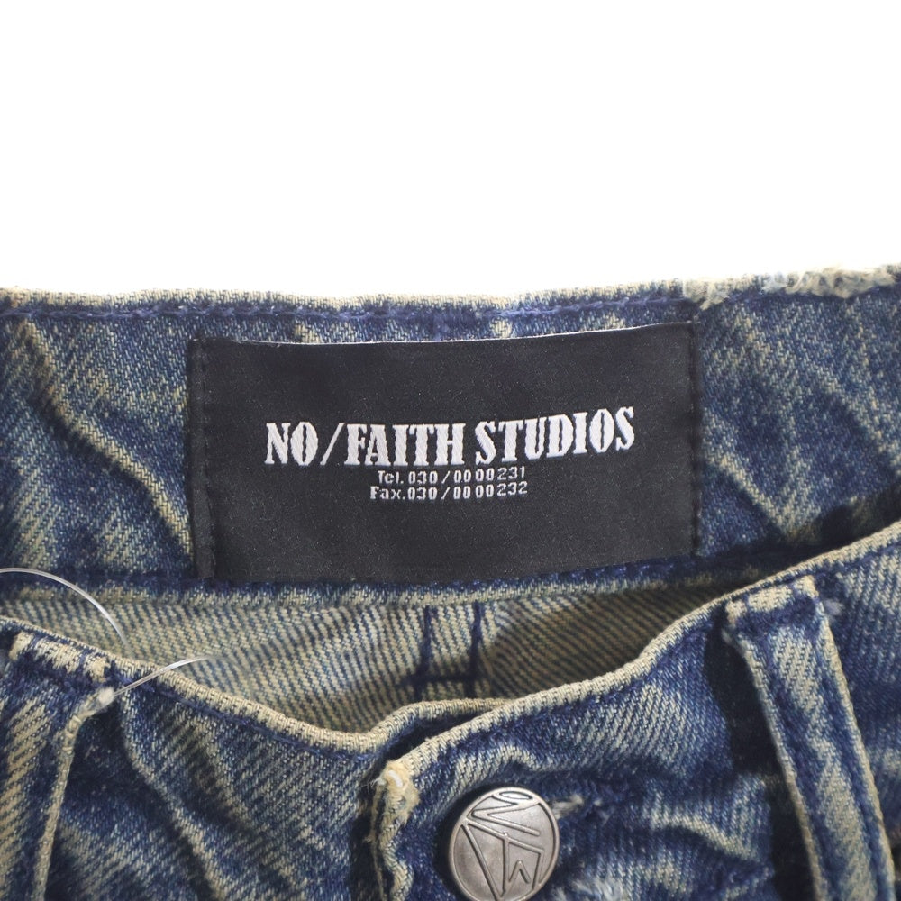 NO/FAITH STUDIOS(ノーフェイスストゥディオス) WAVE HEAVY DENIM ウェーブ ヘビー ストレートダメージデニムパンツ ジーンズ インディゴ V294 465-45