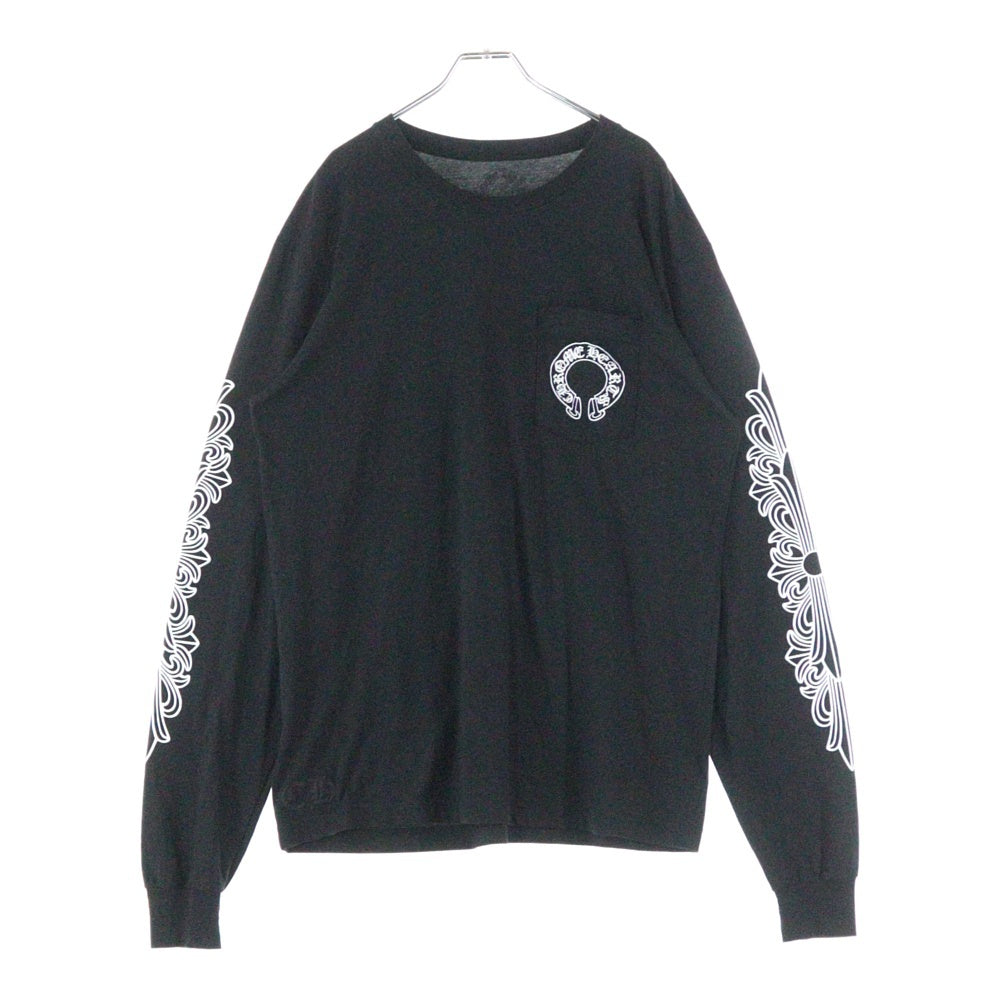 CHROME HEARTS(クロムハーツ) Horseshoe Arm Floral L/S Tee バックホースシュー アームフローラル 長袖Tシャツ カットソー ブラック