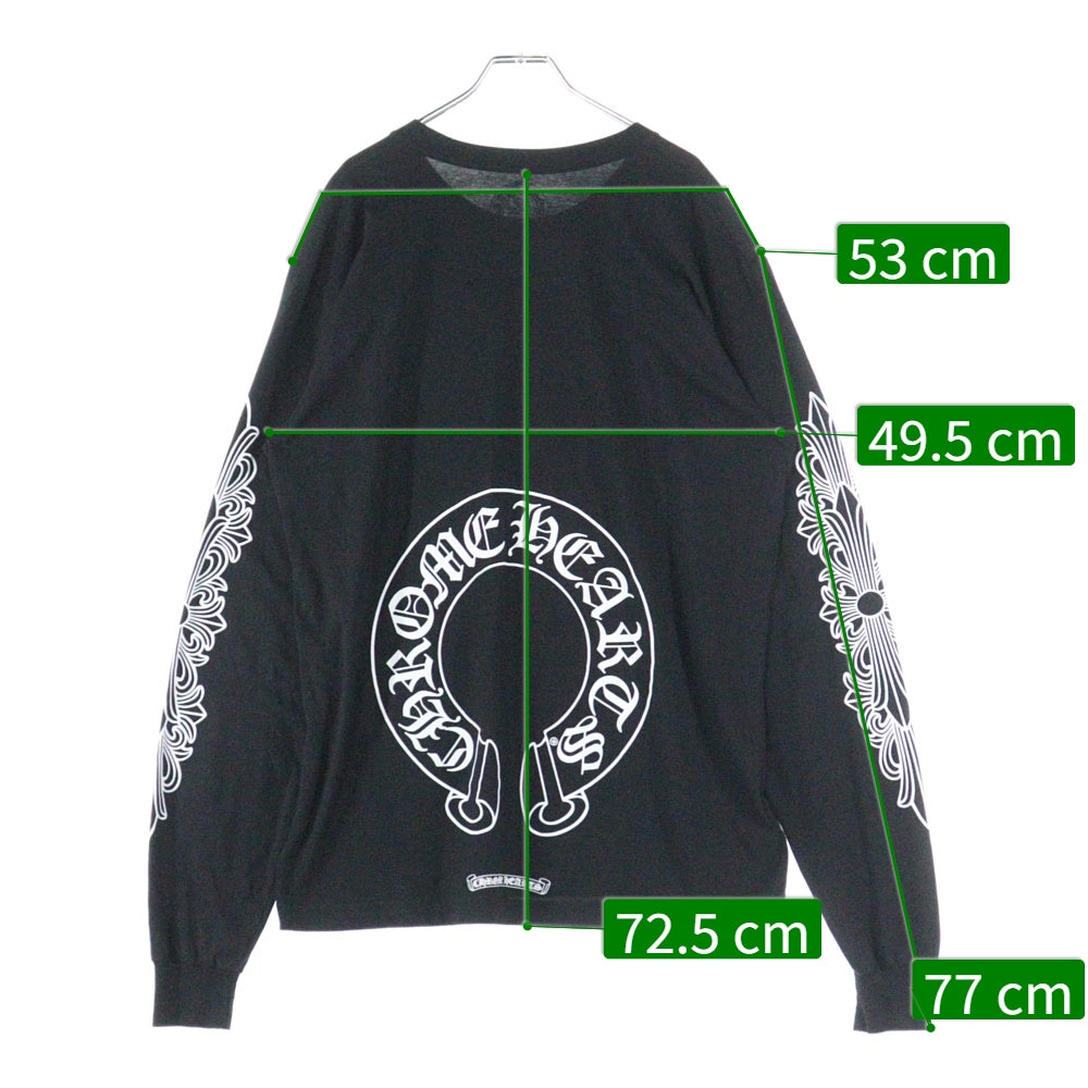 CHROME HEARTS(クロムハーツ) Horseshoe Arm Floral L/S Tee バックホースシュー アームフローラル 長袖Tシャツ カットソー ブラック