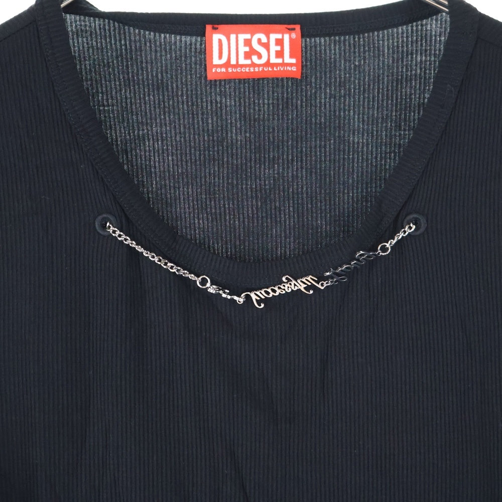 DIESEL(ディーゼル) T-MATIC TANK TOP ネックレス付き クルーネック カットソー 半袖Tシャツ レディース ブラック A12037 0BLAN