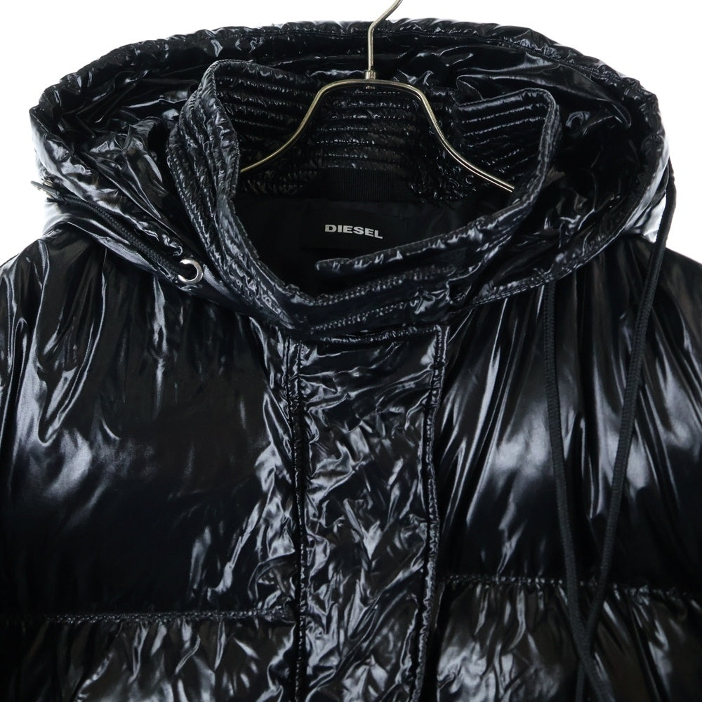 DIESEL(ディーゼル) バックプリントデザイン ダブルポケット フーデッド ジップアップ ダウンジャケット ブラック 00SXC1-W-ALLA