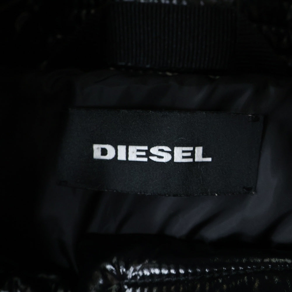 DIESEL(ディーゼル) バックプリントデザイン ダブルポケット フーデッド ジップアップ ダウンジャケット ブラック 00SXC1-W-ALLA