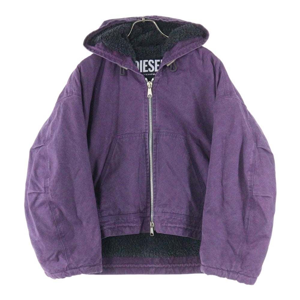 DIESEL(ディーゼル) ロゴデザインジップアップ フーデッド ボアジャケット パープル A04742