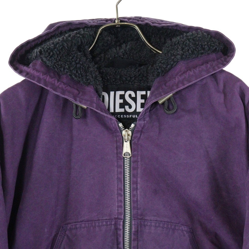 DIESEL(ディーゼル) ロゴデザインジップアップ フーデッド ボアジャケット パープル A04742