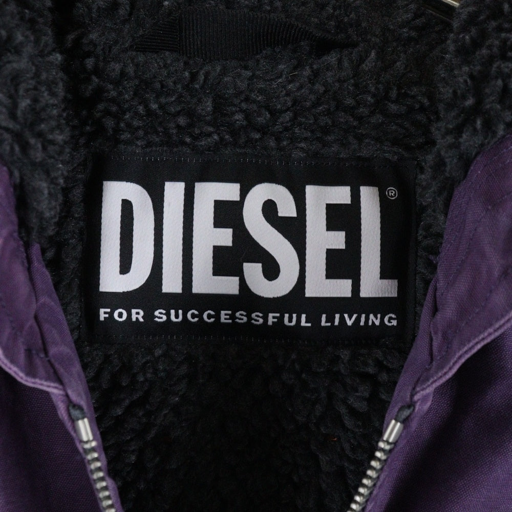 DIESEL(ディーゼル) ロゴデザインジップアップ フーデッド ボアジャケット パープル A04742