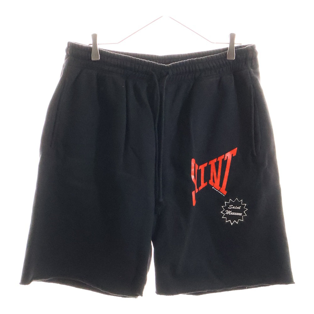 SAINT MICHAEL(セントマイケル) 24SS SWEAT SHORTS ロゴプリント スウェットハーフパンツ ショートパンツ ブラック SM-YS8-0000-046