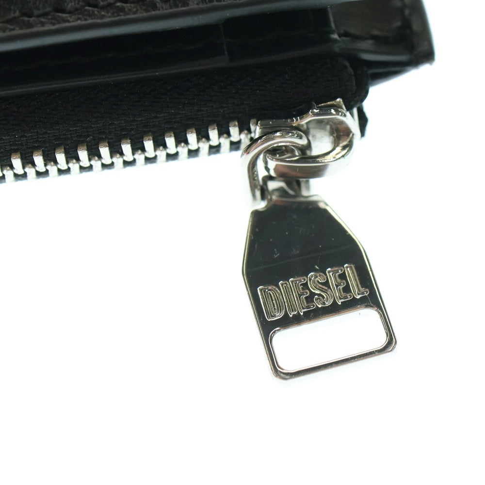 DIESEL(ディーゼル) 1DR Card Holder Zip オーバルDロゴ 二つ折り財布 カード コインケース コンパクト レザーウォレット ブラック X10102