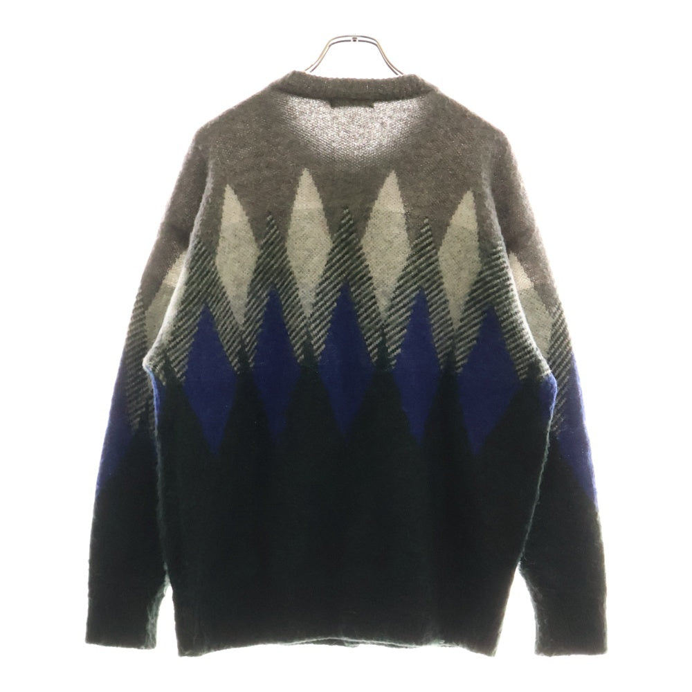 niko and(ニコアンド) モヘヤ混 総柄 長袖ウールニットカーディガン グレー/グリーン/ブルー 970808