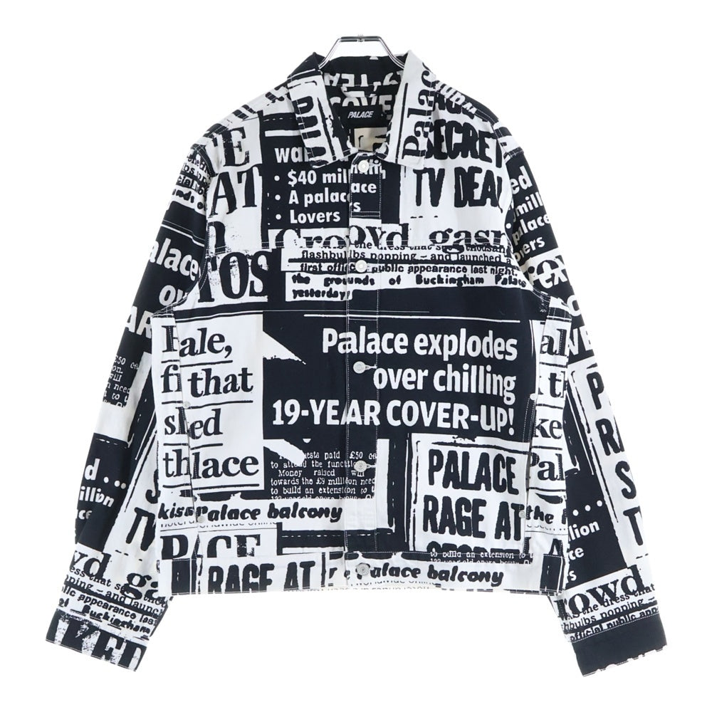 Palace Skateboards(パレススケートボーズ) 22SS Tabloid Denim Jacket 総柄 タブロイド デニムジャケット ブラック/ホワイト P23SHT002