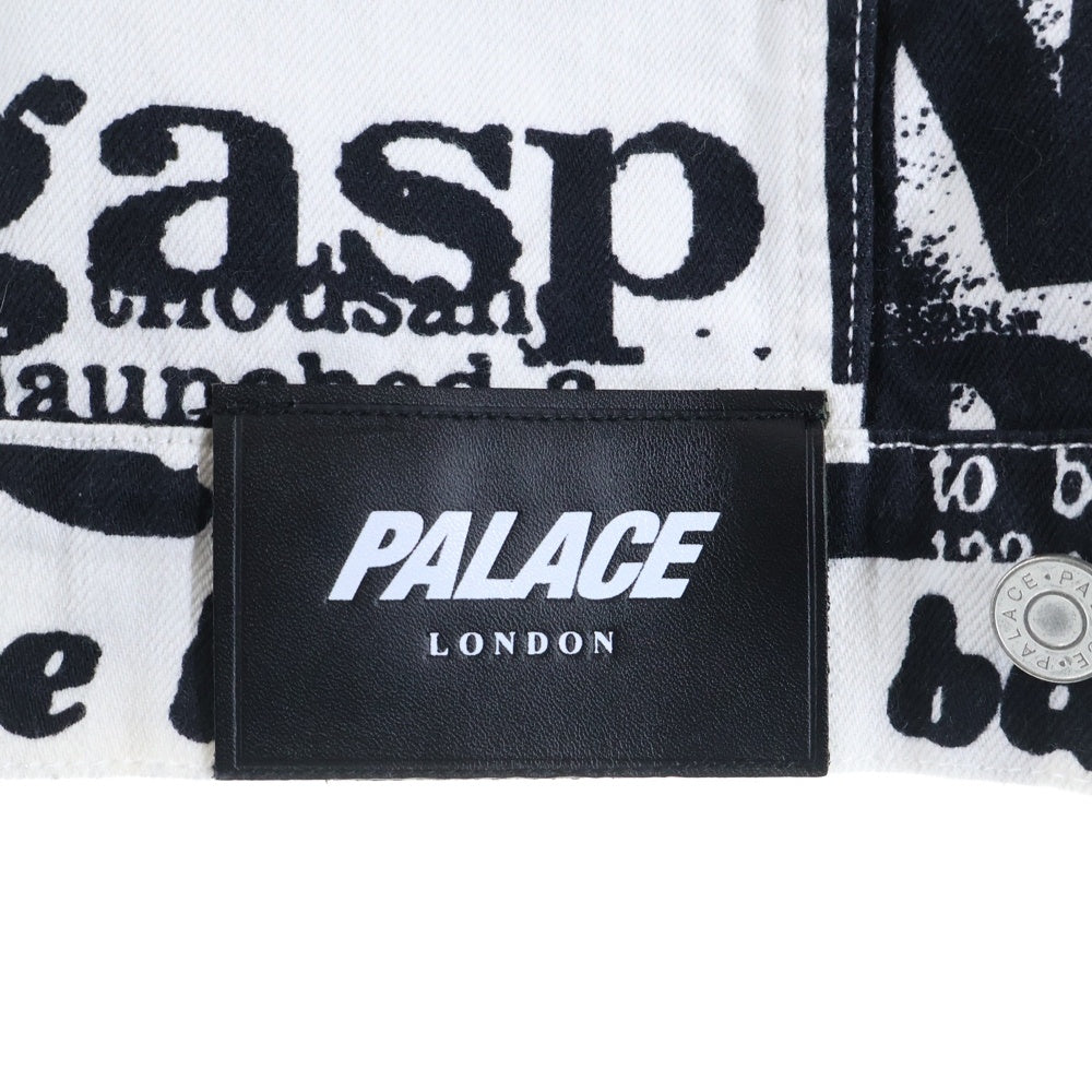 Palace Skateboards(パレススケートボーズ) 22SS Tabloid Denim Jacket 総柄 タブロイド デニムジャケット ブラック/ホワイト P23SHT002