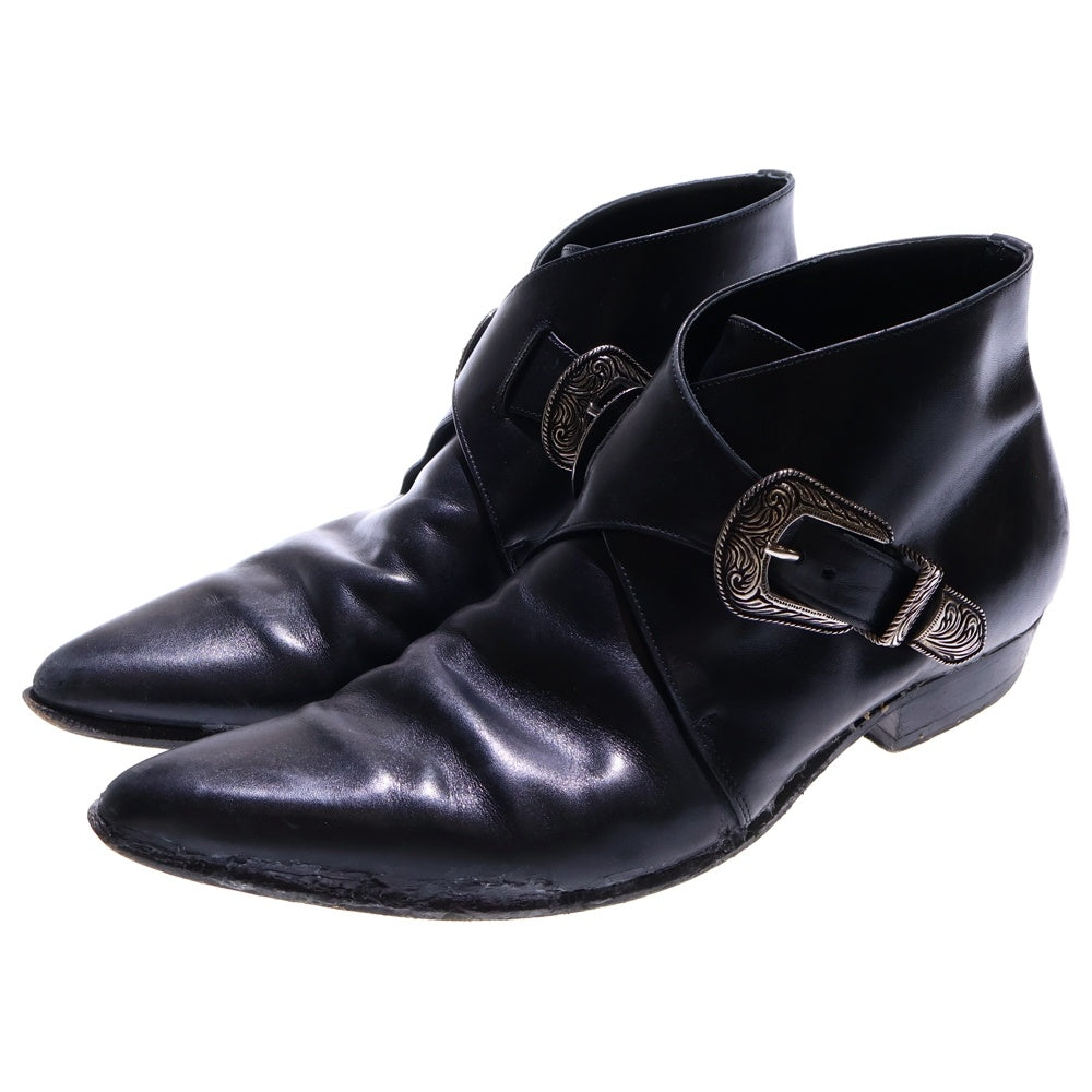 SAINT LAURENT PARIS(サンローランパリ) WESTERN BELT SHORT BOOT ウエスタン ベルト ショート レザー ブーツ ブラック WA345443
