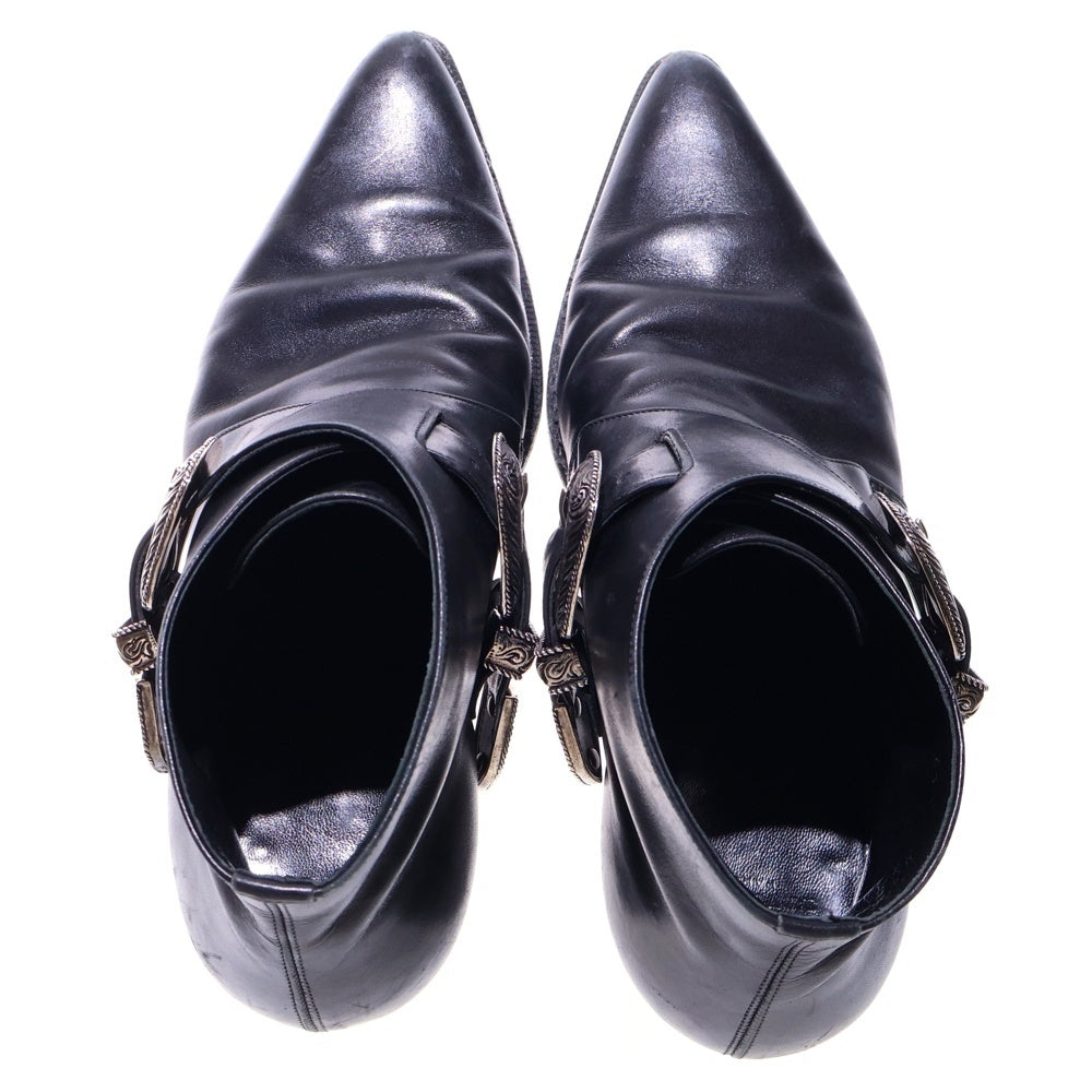 SAINT LAURENT PARIS(サンローランパリ) WESTERN BELT SHORT BOOT ウエスタン ベルト ショート レザー ブーツ ブラック WA345443