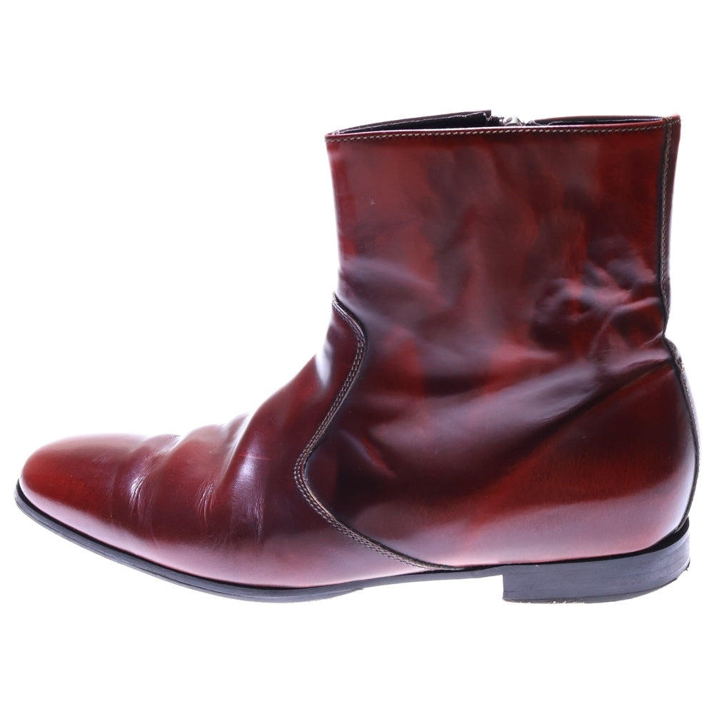 BARNEYS NEWYORK(バーニーズ ニューヨーク) サイドジップ レザーショートブーツ バーガンディー