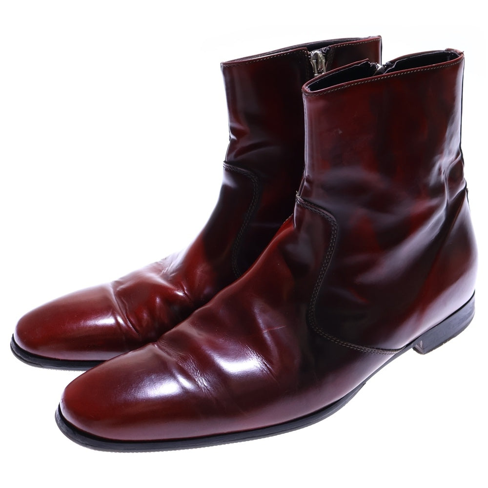 BARNEYS NEWYORK(バーニーズ ニューヨーク) サイドジップ レザーショートブーツ バーガンディー