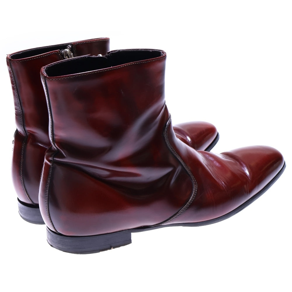 BARNEYS NEWYORK(バーニーズ ニューヨーク) サイドジップ レザーショートブーツ バーガンディー