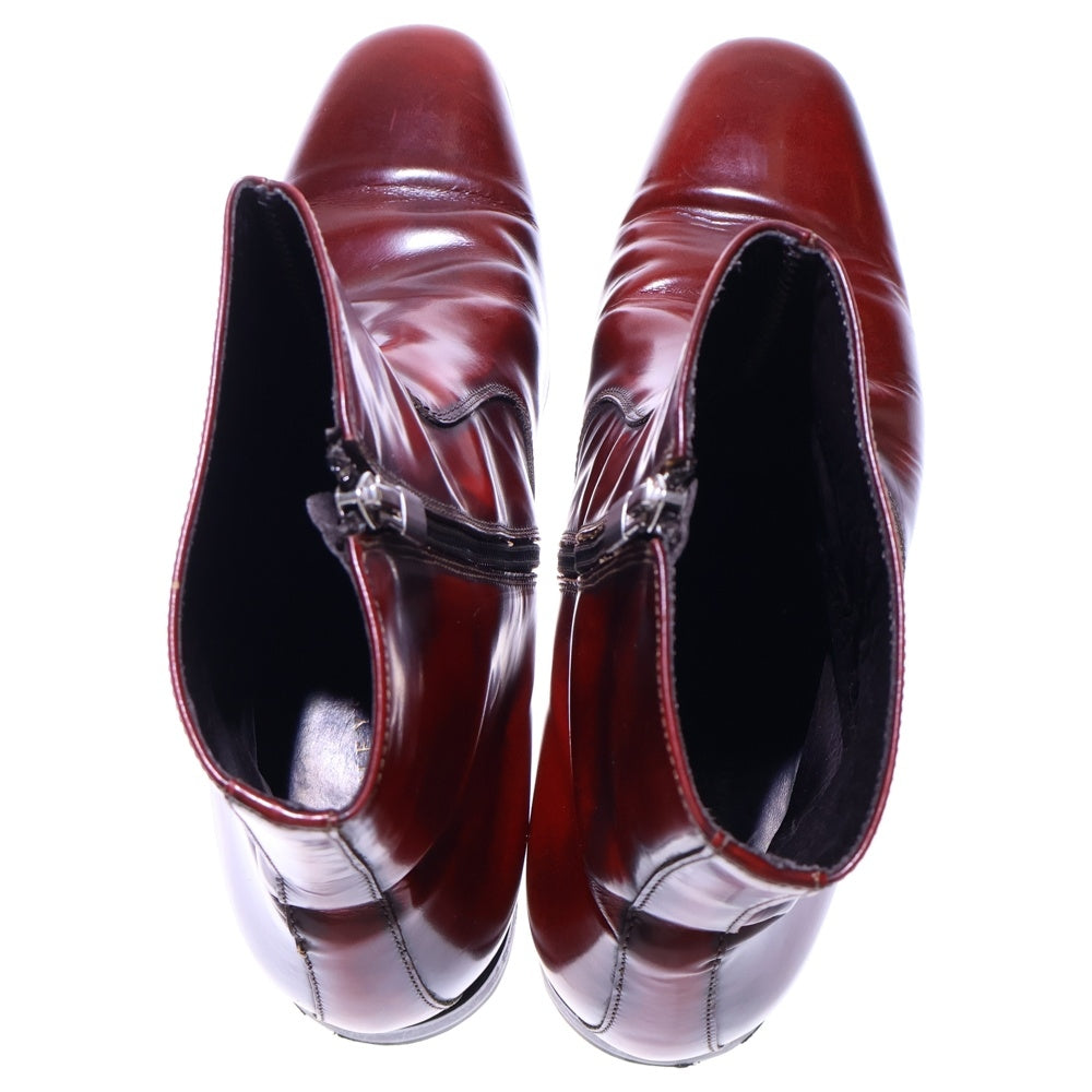 BARNEYS NEWYORK(バーニーズ ニューヨーク) サイドジップ レザーショートブーツ バーガンディー