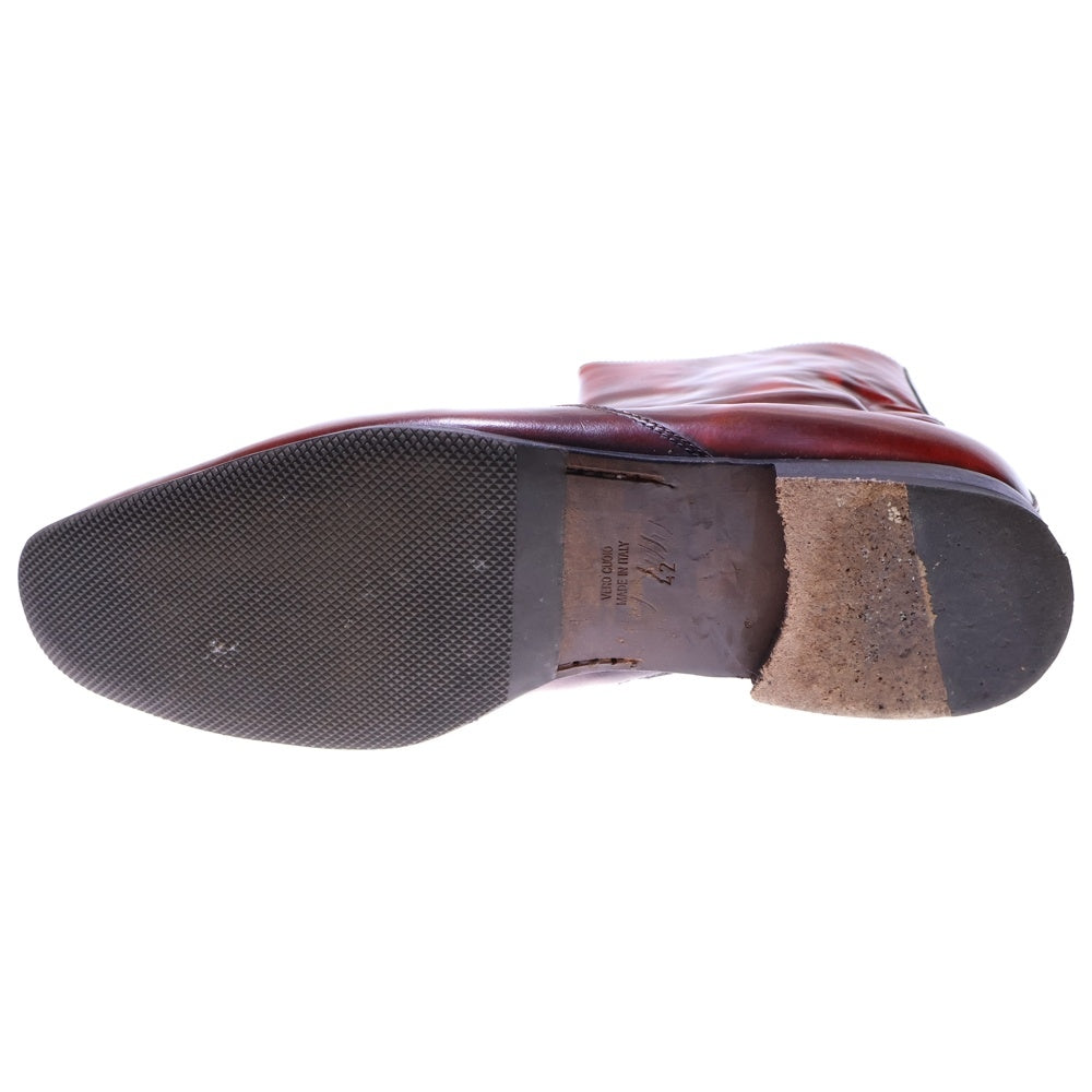 BARNEYS NEWYORK(バーニーズ ニューヨーク) サイドジップ レザーショートブーツ バーガンディー