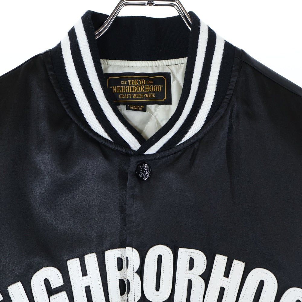 NEIGHBORHOOD(ネイバーフッド) 17AW B.B./E-JKT ボタンダウン レザーパッチ スタジアムジャケット ブラック/ホワイト 172TSNH-JKM05