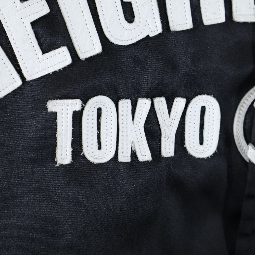 NEIGHBORHOOD(ネイバーフッド) 17AW B.B./E-JKT ボタンダウン レザーパッチ スタジアムジャケット ブラック/ホワイト 172TSNH-JKM05