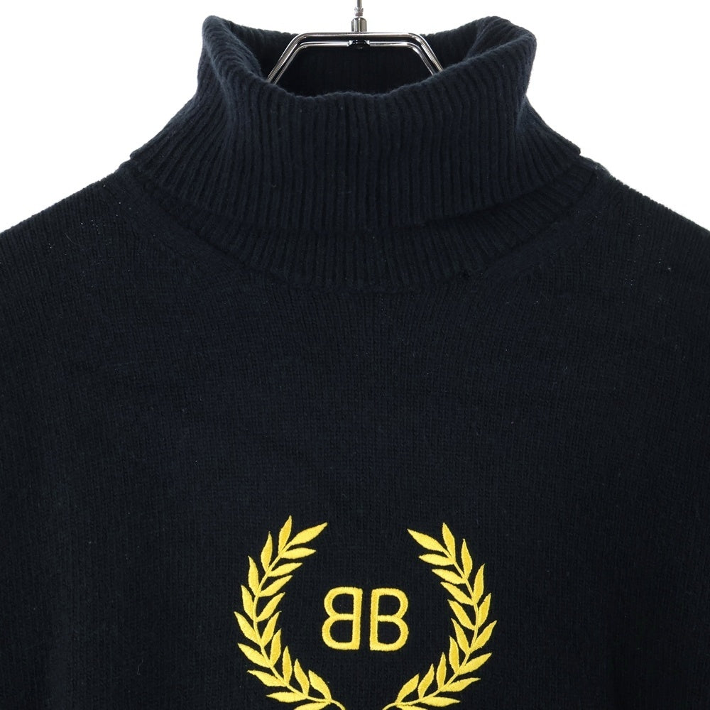 BALENCIAGA(バレンシアガ) ロゴエンブロイダリー タートルネック ニット セーター ブラック/イエロー 542618 T4081