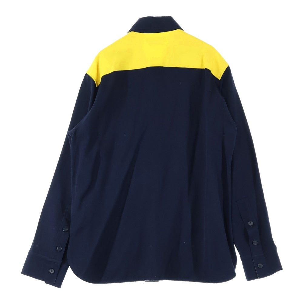 Calvin Klein(カルバンクライン) レギュラーカラー ボタンダウン 長袖 ウエスタンシャツ ネイビー/イエロー