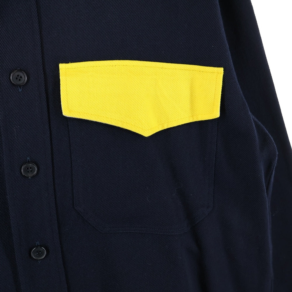 Calvin Klein(カルバンクライン) レギュラーカラー ボタンダウン 長袖 ウエスタンシャツ ネイビー/イエロー