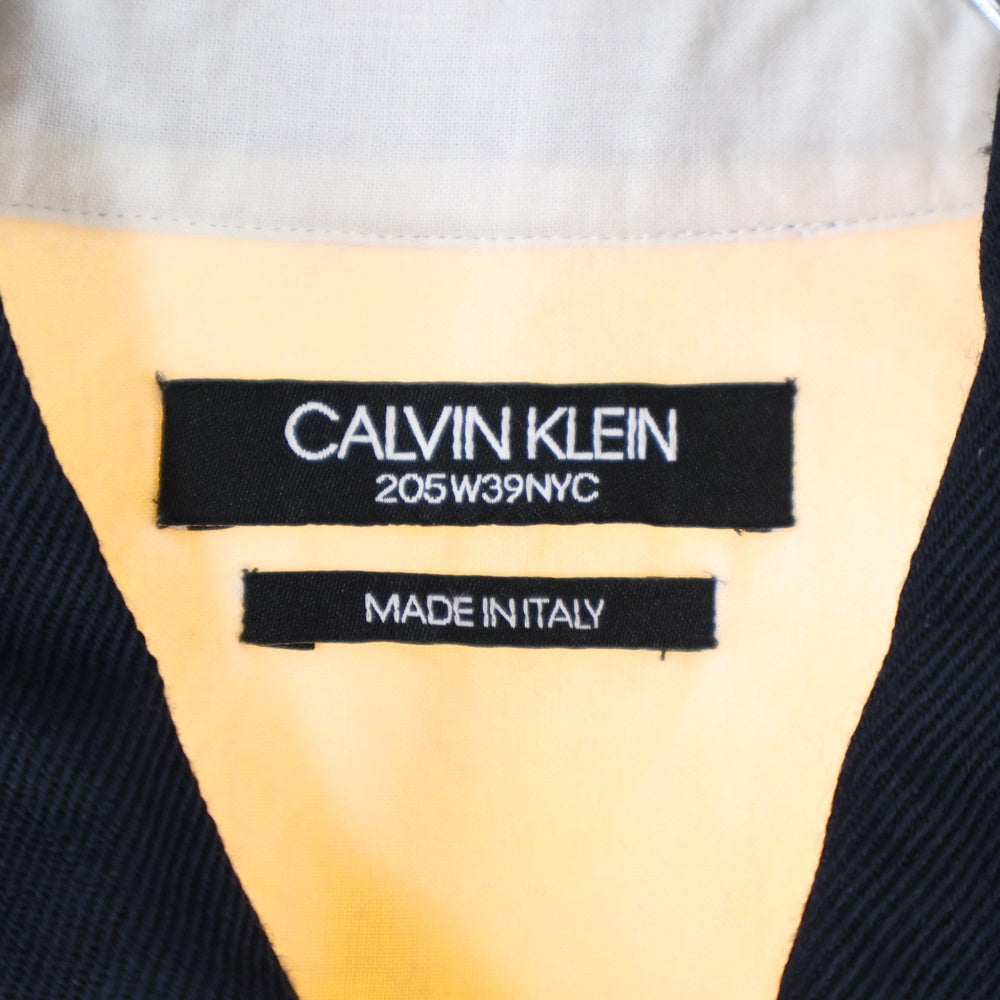 Calvin Klein(カルバンクライン) レギュラーカラー ボタンダウン 長袖 ウエスタンシャツ ネイビー/イエロー
