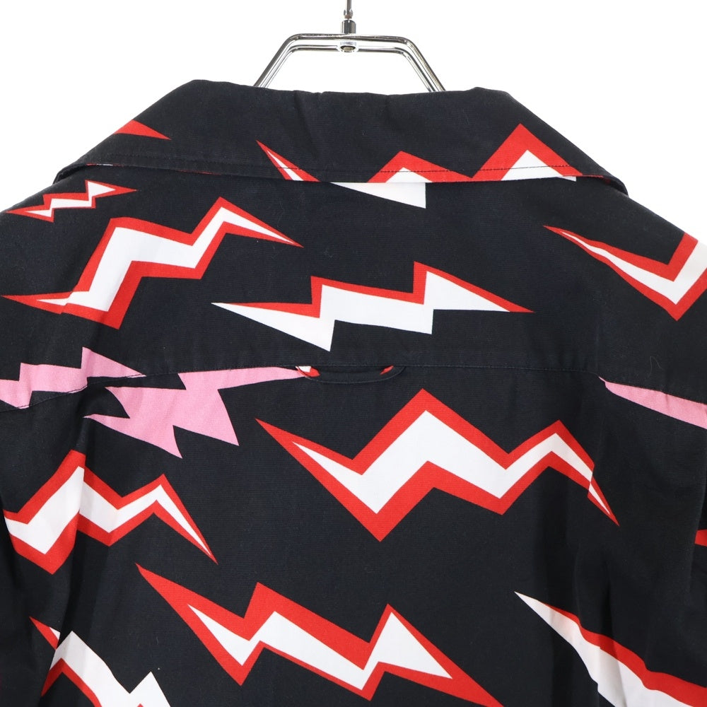 PRADA(プラダ) 19AW BLACK AND RED THUNDER PRINT SHIRT サンダーパターン ボタンダウン レギュラーカラー半袖シャツ ブラック/レッド S192 1U5R