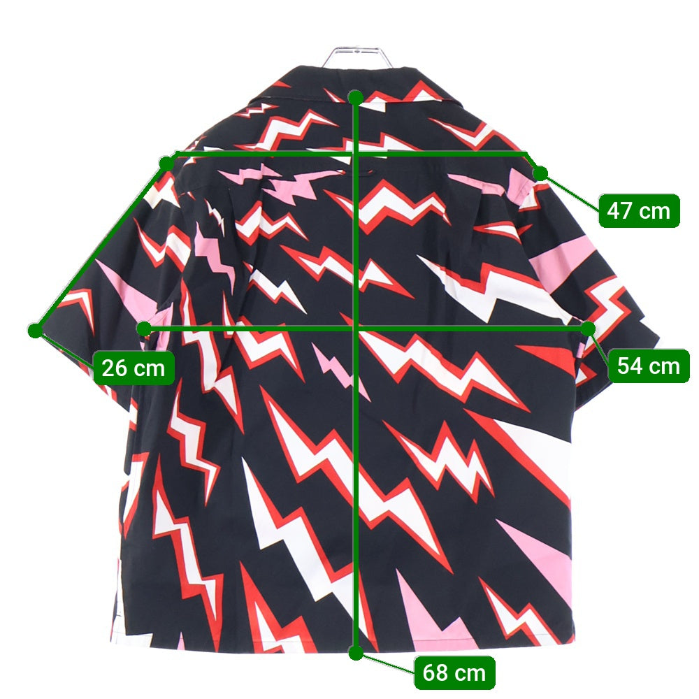 PRADA(プラダ) 19AW BLACK AND RED THUNDER PRINT SHIRT サンダーパターン ボタンダウン レギュラーカラー半袖シャツ ブラック/レッド S192 1U5R