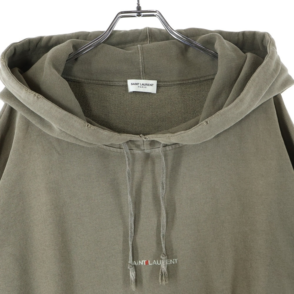 SAINT LAURENT PARIS(サンローランパリ) フロントロゴ刺繍 プルオーバースウェットパーカー フーディー カーキ 532119 YB2WY